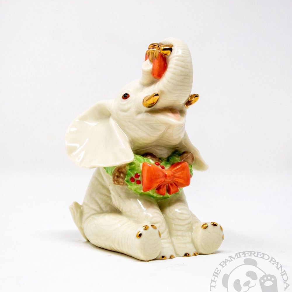Lenox Yuletide Elephant Figurine Fine China 24K Gold Accents Hand Painted
